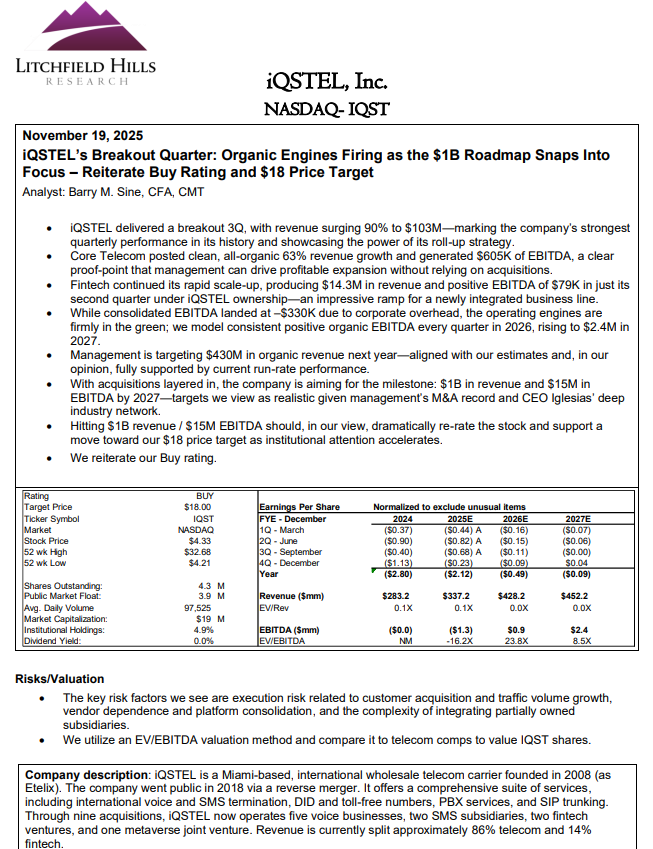 $IQST Research Report