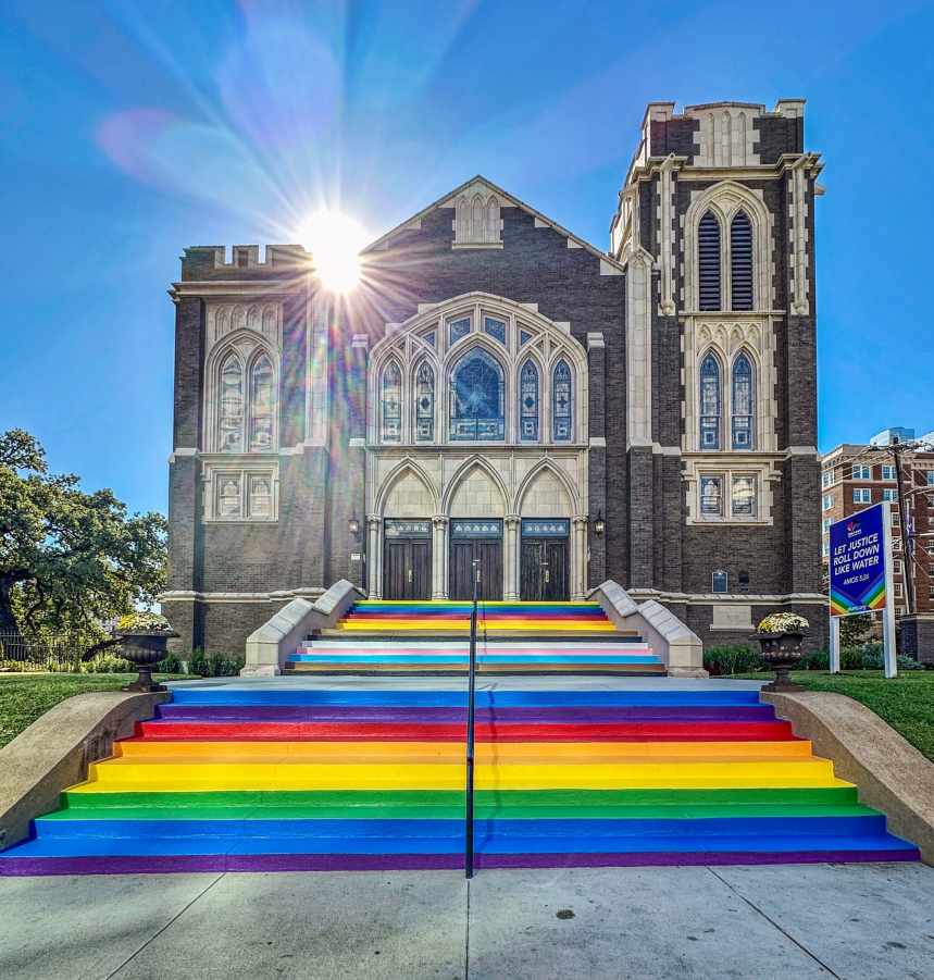 Rainbow steps at Oak Lawn United Methodist Church.