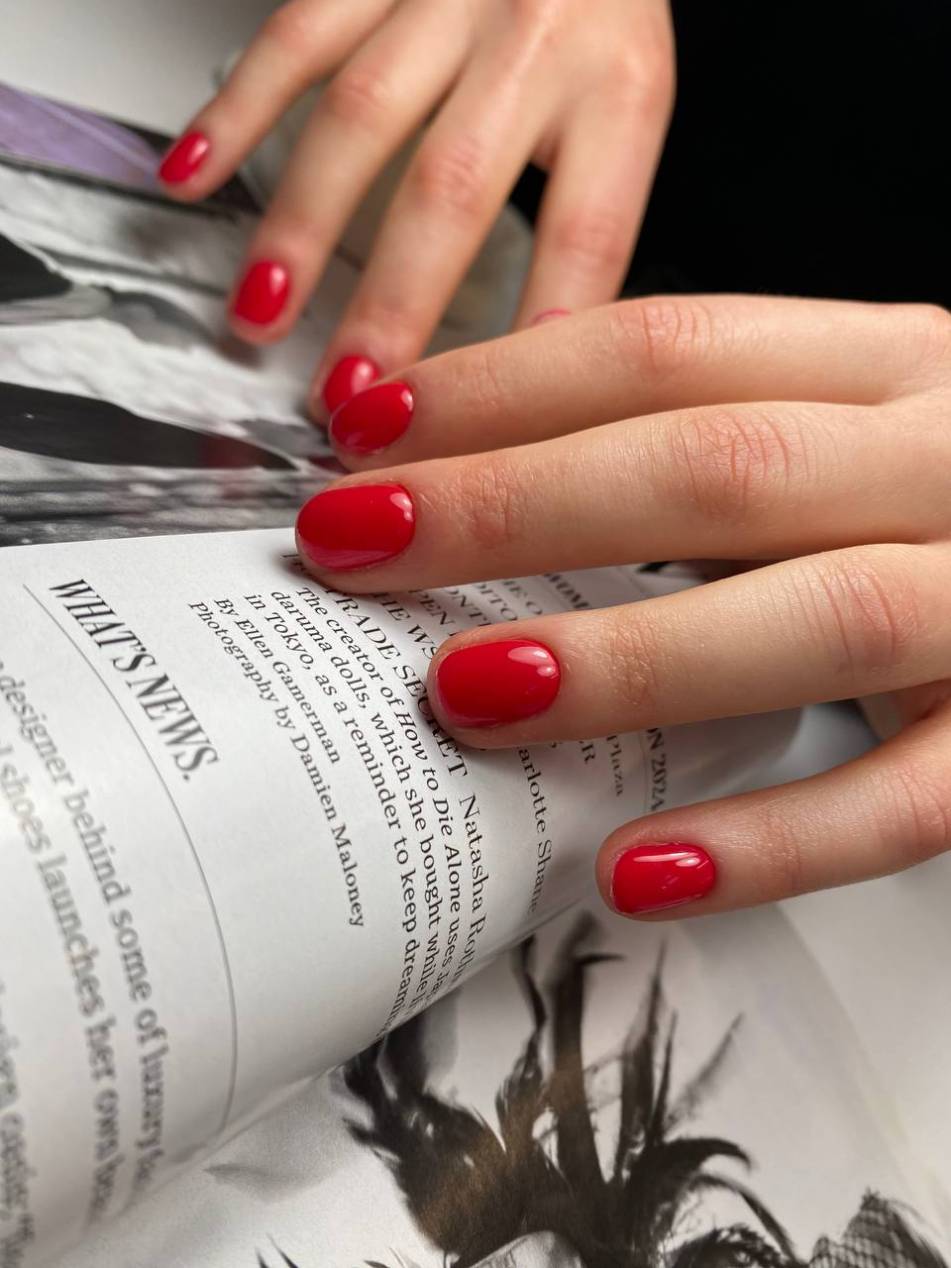 Red Russian Gel Manicure With A Classic Finish