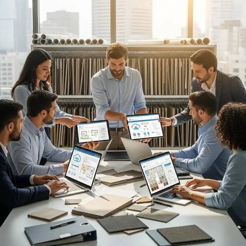 Team Collaborating On Flooring Management Software